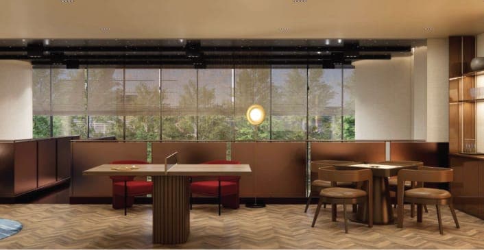 Arden Residences private dining or co-working lounge area with garden view, Taman Pelangi Johor Bahru