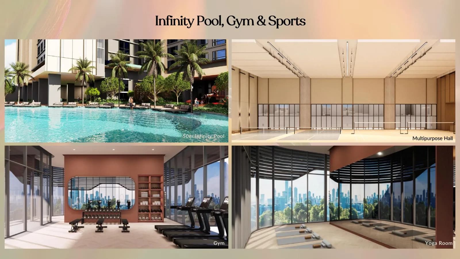 Amora Residence Level 10 podium — 50m infinity pool, gym and multipurpose hall