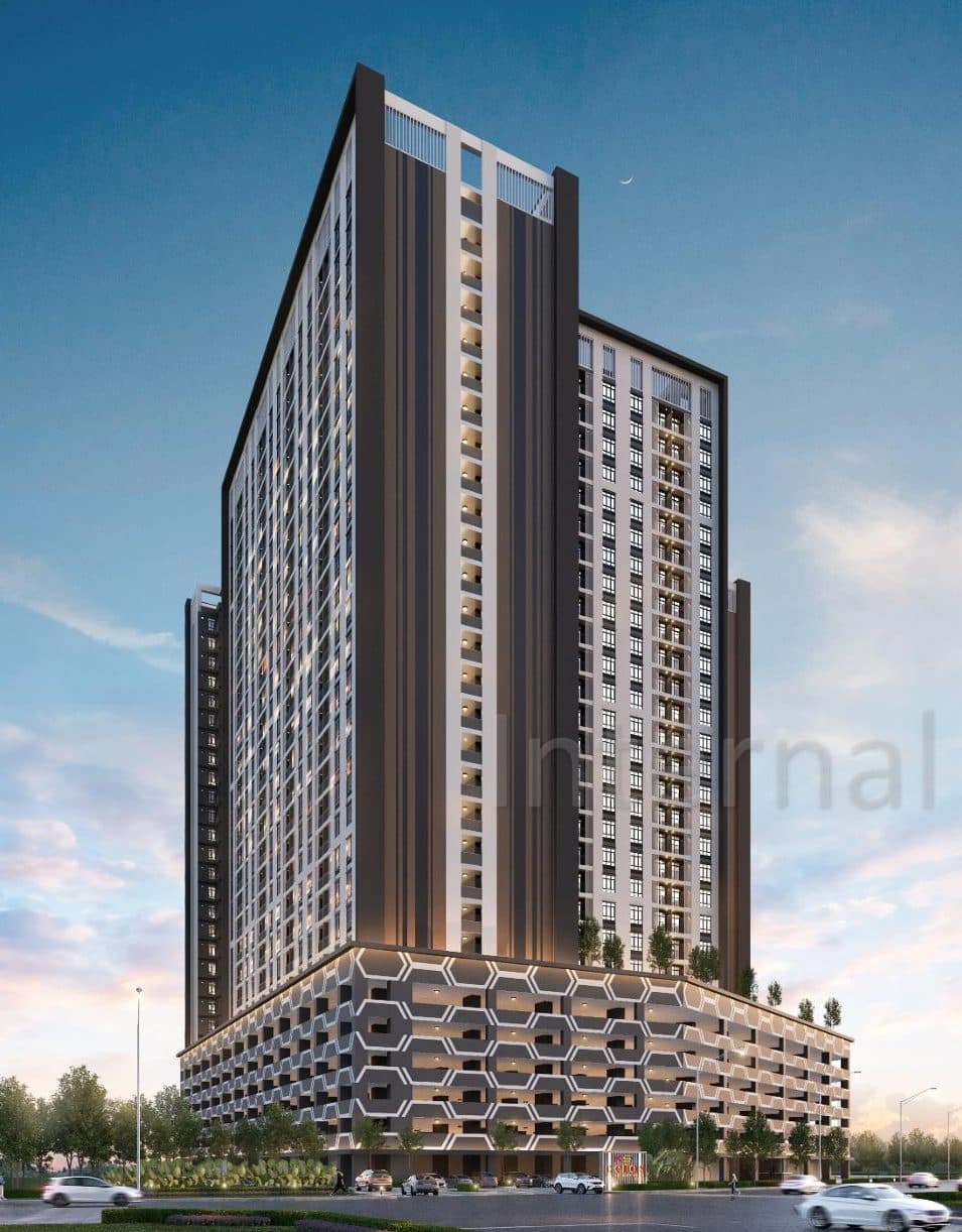 Ceros Residences exterior building facade at dusk, Skudai Johor Bahru