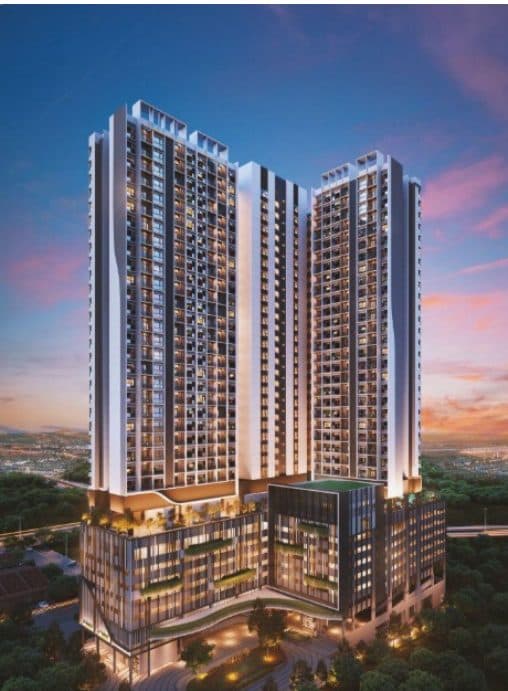 Verte Residences twin tower facade at dusk, Medini Johor Bahru by CJ Invesco
