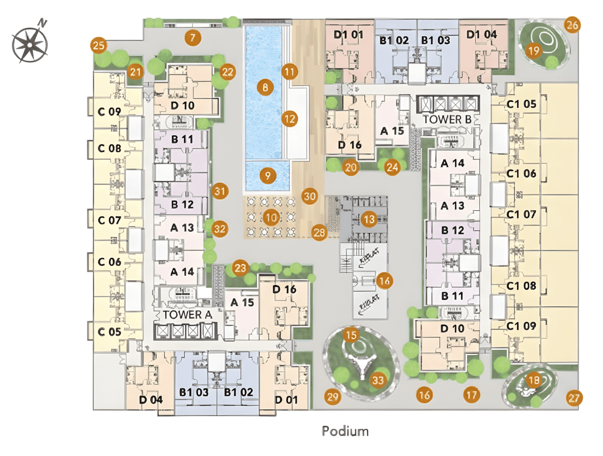 Jewel Residences podium floor plan Tower A and Tower B, Masai Johor Bahru