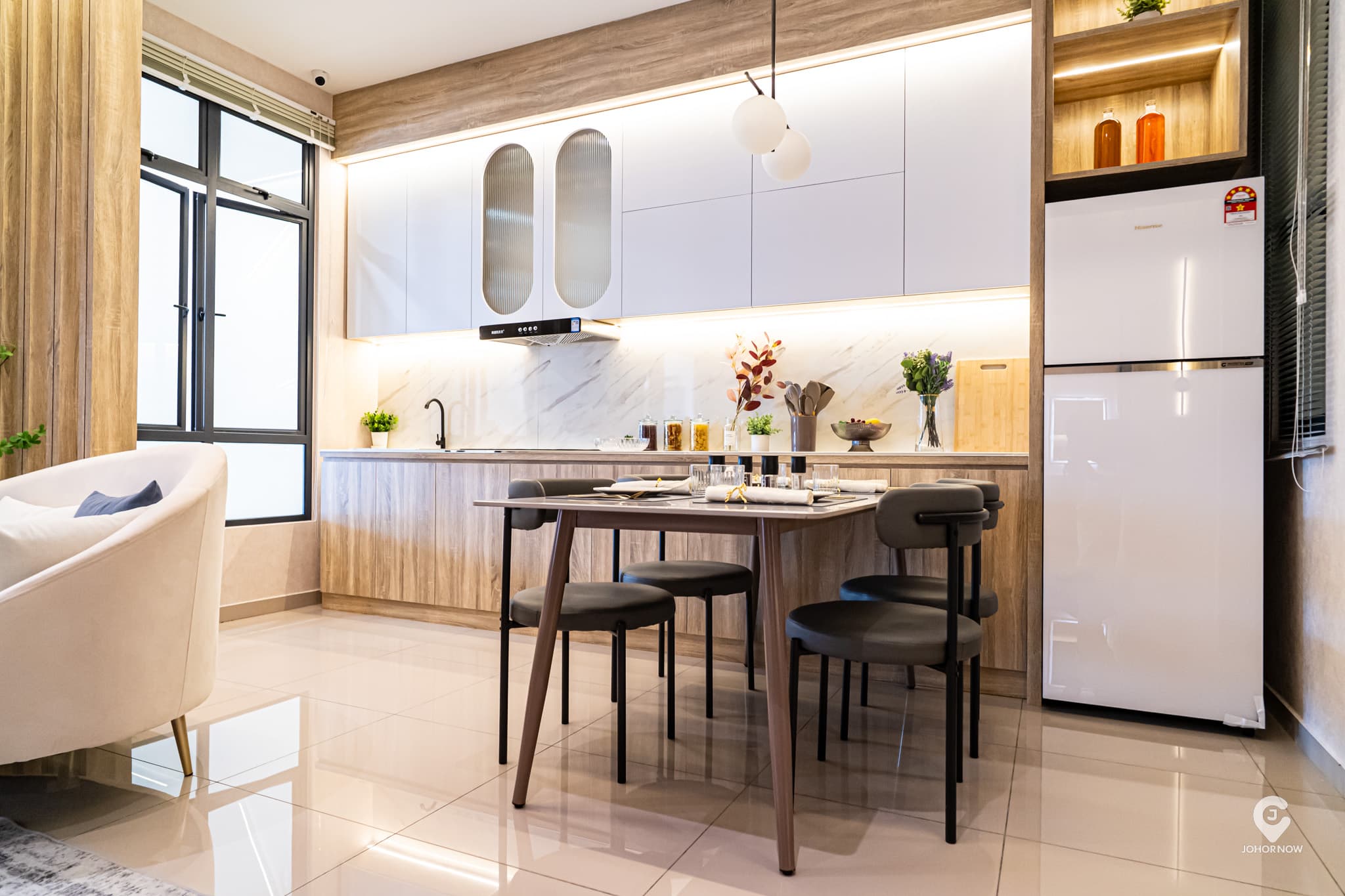 Jewel Residences show unit kitchen and dining area, Masai Johor Bahru