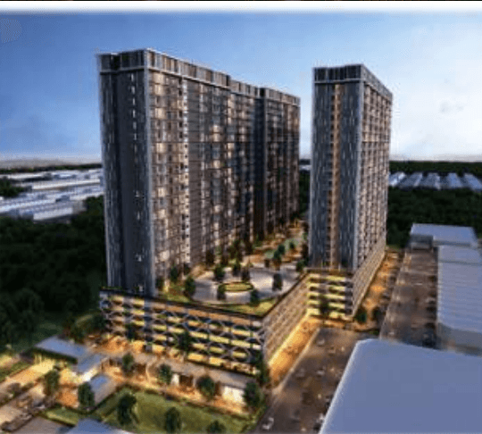 Austin Legacy Serviced Apartment twin tower exterior rendering at dusk, Mount Austin Johor Bahru KSL Holdings