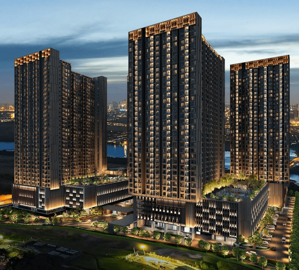 Parkland By The River Serviced Apartment night aerial view, Permas Jaya Johor Bahru
