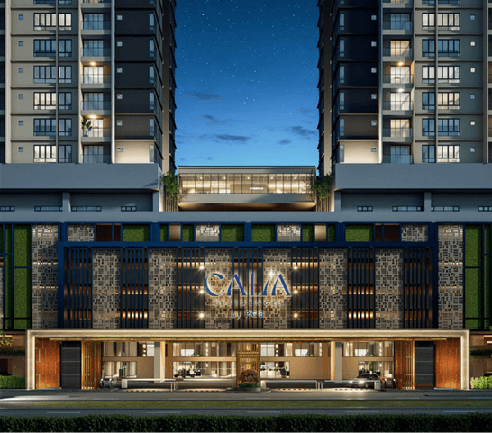 Calia Residences by PGB grand entrance lobby night view, Johor Bahru CIQ